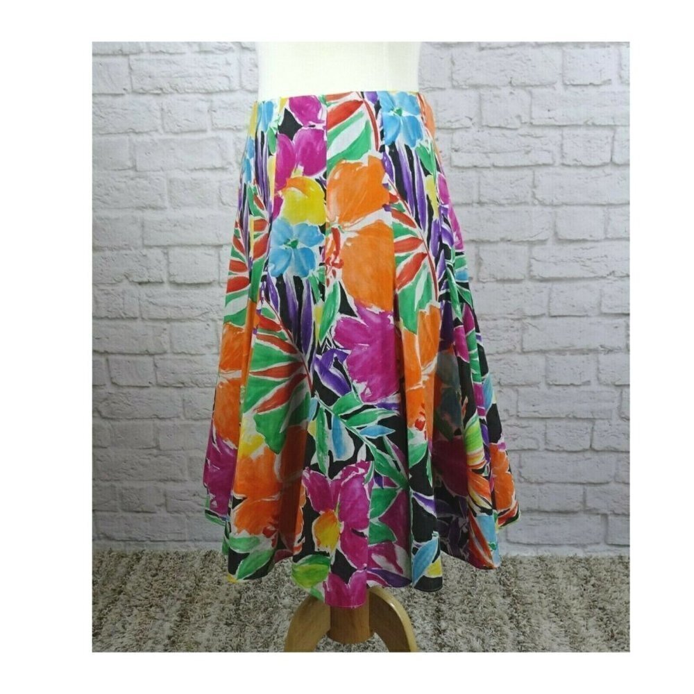 Lauren Ralph Lauren Floral Skirt Multicolor Flower Lined Cotton Colorful Size 2 - Picture 3 of 12